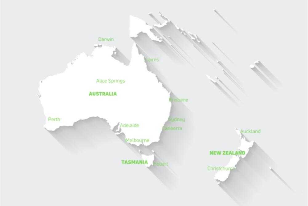 australia and new zealand map major cities